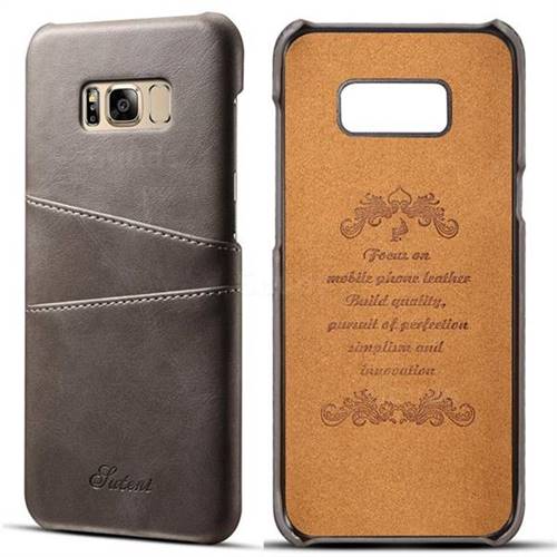 Suteni Retro Classic Card Slots Calf Leather Coated Back Cover for Samsung Galaxy S8 - Gray
