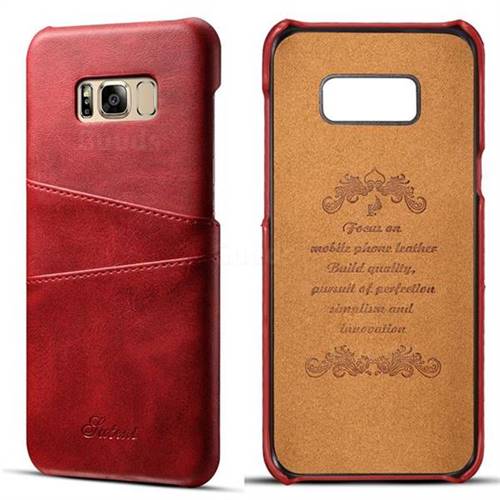 Suteni Retro Classic Card Slots Calf Leather Coated Back Cover for Samsung Galaxy S8 - Red