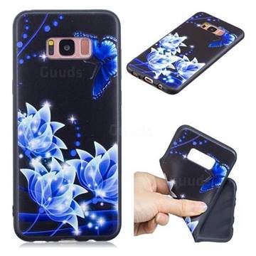 Blue Butterfly 3D Embossed Relief Black TPU Cell Phone Back Cover for Samsung Galaxy S8