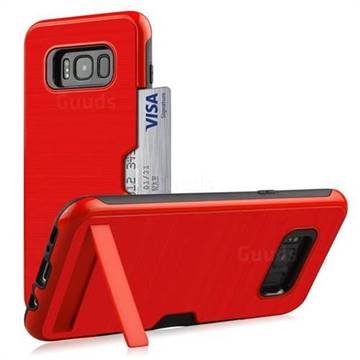 Brushed 2 in 1 TPU + PC Stand Card Slot Phone Case Cover for Samsung Galaxy S8 - Red