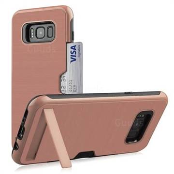 Brushed 2 in 1 TPU + PC Stand Card Slot Phone Case Cover for Samsung Galaxy S8 - Rose Gold