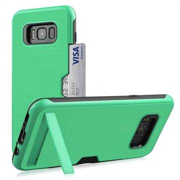 Brushed 2 in 1 TPU + PC Stand Card Slot Phone Case Cover for Samsung Galaxy S8 - Mint Green