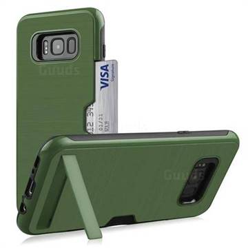 Brushed 2 in 1 TPU + PC Stand Card Slot Phone Case Cover for Samsung Galaxy S8 - Army Green