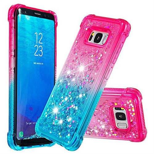 Rainbow Gradient Liquid Glitter Quicksand Sequins Phone Case for Samsung Galaxy S8 - Pink Blue
