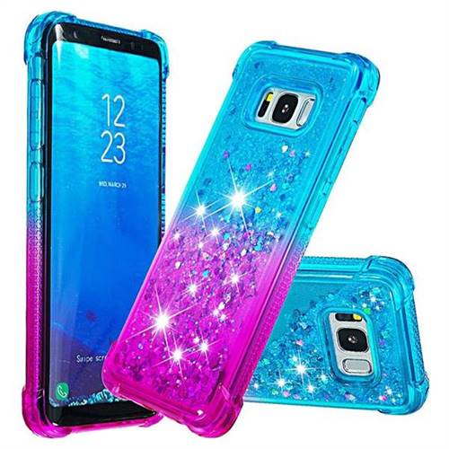 Rainbow Gradient Liquid Glitter Quicksand Sequins Phone Case for Samsung Galaxy S8 - Blue Purple