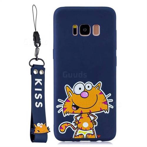 Blue Cute Cat Soft Kiss Candy Hand Strap Silicone Case for Samsung Galaxy S8