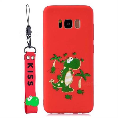 Red Dinosaur Soft Kiss Candy Hand Strap Silicone Case for Samsung Galaxy S8