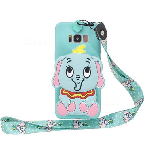 Blue Elephant Neck Lanyard Zipper Wallet Silicone Case for Samsung Galaxy S8