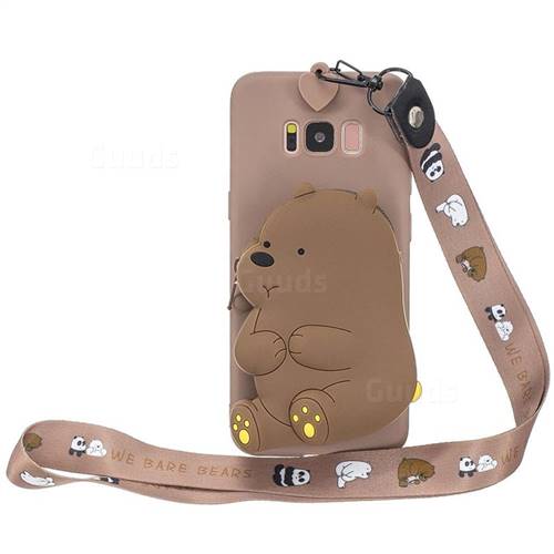 Brown Bear Neck Lanyard Zipper Wallet Silicone Case for Samsung Galaxy S8