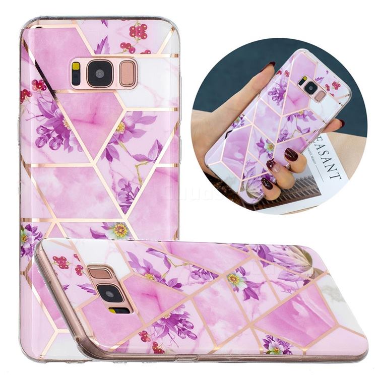 Purple Flower Painted Marble Electroplating Protective Case for Samsung Galaxy S8