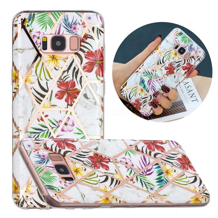 Tropical Rainforest Flower Painted Marble Electroplating Protective Case for Samsung Galaxy S8
