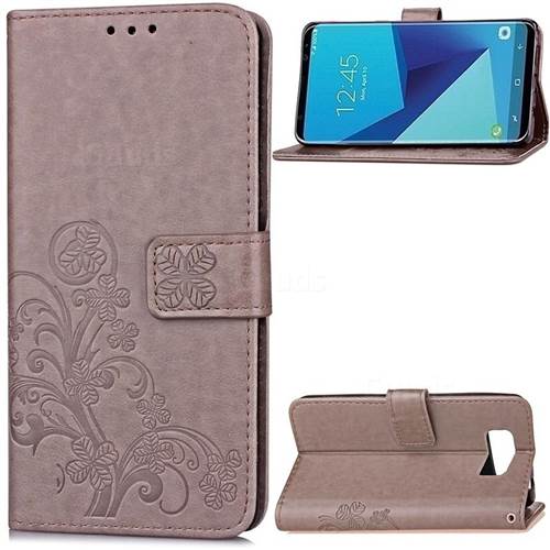 Embossing Imprint Four-Leaf Clover Leather Wallet Case for Samsung Galaxy S8 - Grey
