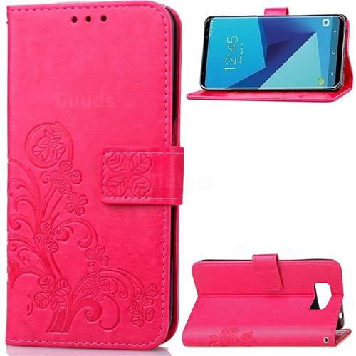 Embossing Imprint Four-Leaf Clover Leather Wallet Case for Samsung Galaxy S8 - Rose
