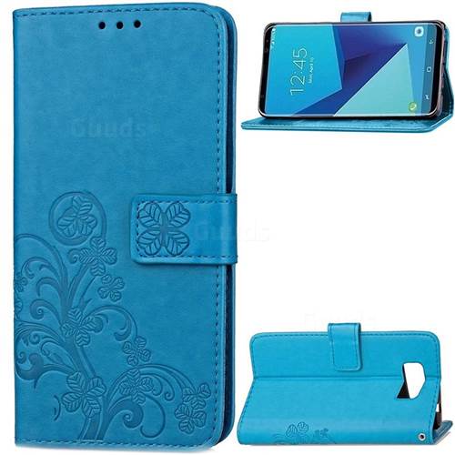 Embossing Imprint Four-Leaf Clover Leather Wallet Case for Samsung Galaxy S8 - Blue
