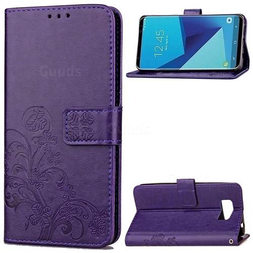 Embossing Imprint Four-Leaf Clover Leather Wallet Case for Samsung Galaxy S8 - Purple