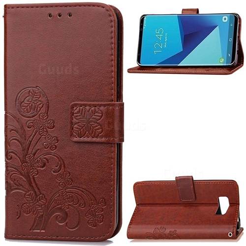 Embossing Imprint Four-Leaf Clover Leather Wallet Case for Samsung Galaxy S8 - Brown