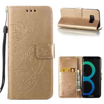 Embossing Butterfly Flower Leather Wallet Case for Samsung Galaxy S8 - Champagne