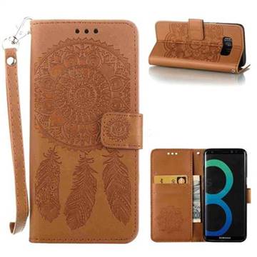 Embossing Campanula Flower Leather Wallet Case for Samsung Galaxy S8 - Brown