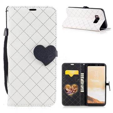 Symphony Checkered Dual Color PU Heart Leather Wallet Case for Samsung Galaxy S8 - White