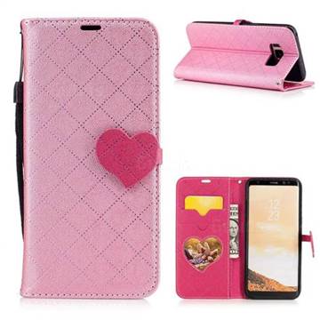 Symphony Checkered Dual Color PU Heart Leather Wallet Case for Samsung Galaxy S8 - Pink