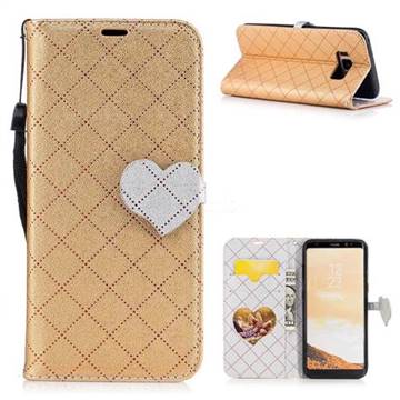 Symphony Checkered Dual Color PU Heart Leather Wallet Case for Samsung Galaxy S8 - Golden