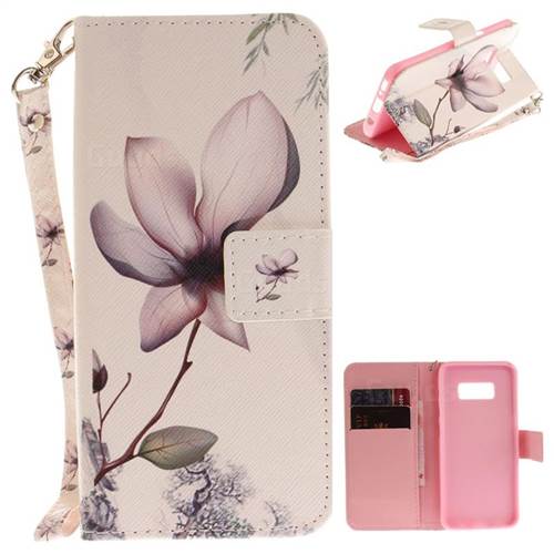 Magnolia Flower Hand Strap Leather Wallet Case for Samsung Galaxy S8