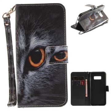Cat Eye Hand Strap Leather Wallet Case for Samsung Galaxy S8