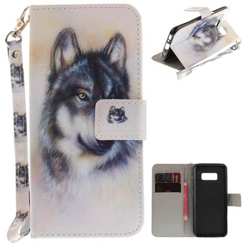 Snow Wolf Hand Strap Leather Wallet Case for Samsung Galaxy S8