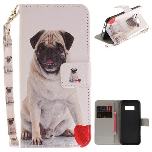 Pug Dog Hand Strap Leather Wallet Case for Samsung Galaxy S8