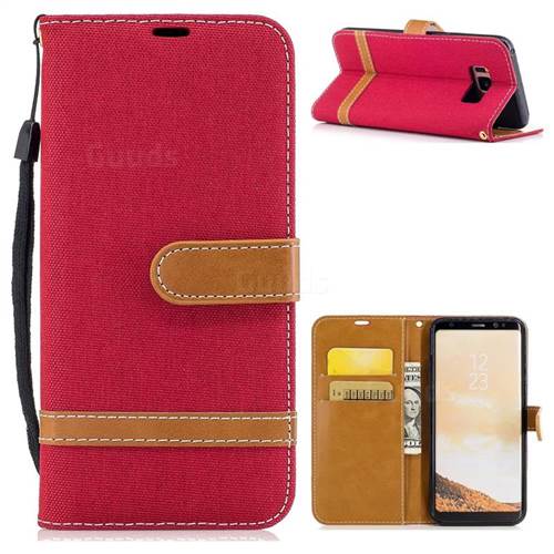 Jeans Cowboy Denim Leather Wallet Case for Samsung Galaxy S8 - Red