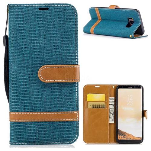 Jeans Cowboy Denim Leather Wallet Case for Samsung Galaxy S8 - Green