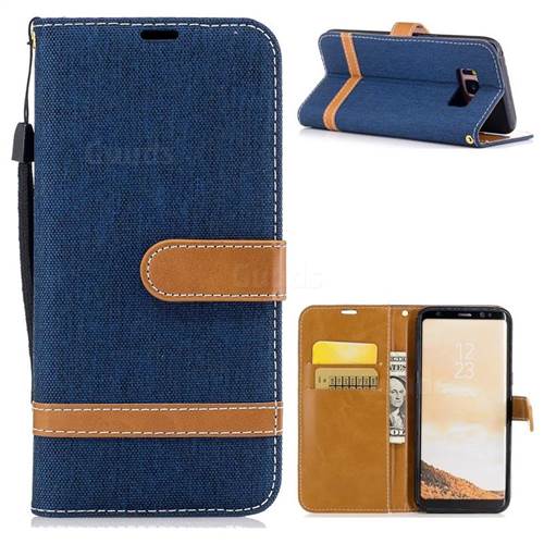 Jeans Cowboy Denim Leather Wallet Case for Samsung Galaxy S8 - Dark Blue