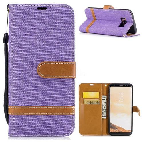 Jeans Cowboy Denim Leather Wallet Case for Samsung Galaxy S8 - Purple