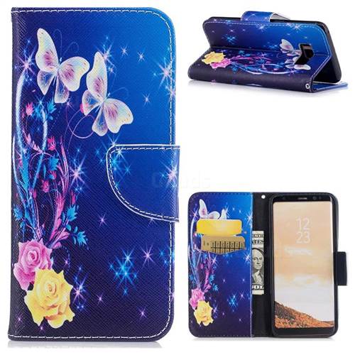 Yellow Flower Butterfly Leather Wallet Case for Samsung Galaxy S8
