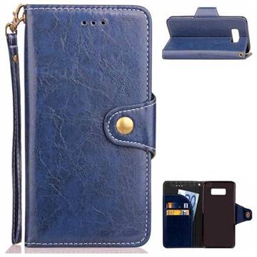 Retro Wax Oil Skin Leather Wallet Case for Samsung Galaxy S8 - Blue
