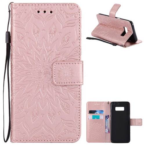 Embossing Sunflower Leather Wallet Case for Samsung Galaxy S8 - Rose Gold