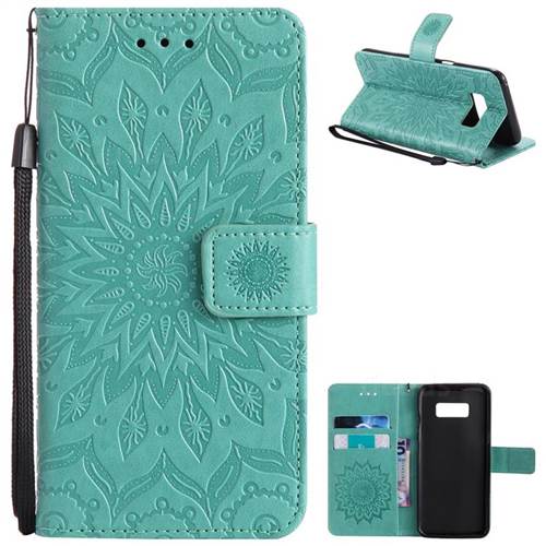 Embossing Sunflower Leather Wallet Case for Samsung Galaxy S8 - Green