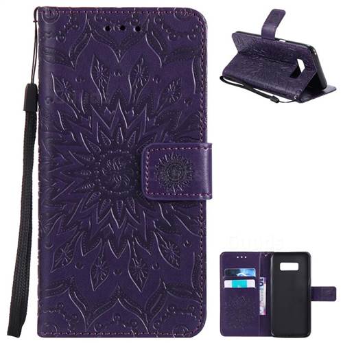 Embossing Sunflower Leather Wallet Case for Samsung Galaxy S8 - Purple