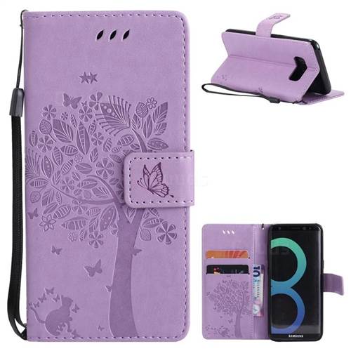 Embossing Butterfly Tree Leather Wallet Case for Samsung Galaxy S8 - Violet