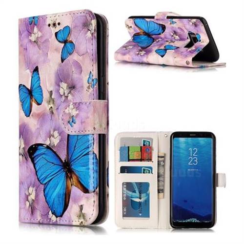 Purple Flowers Butterfly 3D Relief Oil PU Leather Wallet Case for Samsung Galaxy S8