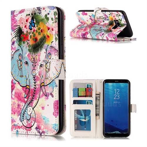 Flower Elephant 3D Relief Oil PU Leather Wallet Case for Samsung Galaxy S8