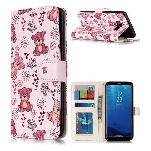 Cute Bear 3D Relief Oil PU Leather Wallet Case for Samsung Galaxy S8