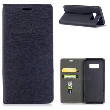 Tree Bark Pattern Automatic suction Leather Wallet Case for Samsung Galaxy S8 - Black