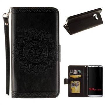 Embossed Datura Flower PU Leather Wallet Case for Samsung Galaxy S8 - Black