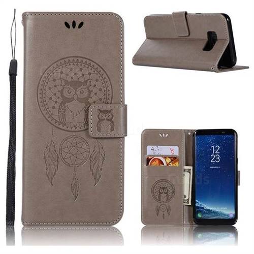 Intricate Embossing Owl Campanula Leather Wallet Case for Samsung Galaxy S8 - Grey