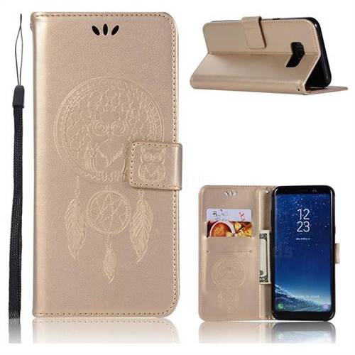 Intricate Embossing Owl Campanula Leather Wallet Case for Samsung Galaxy S8 - Champagne