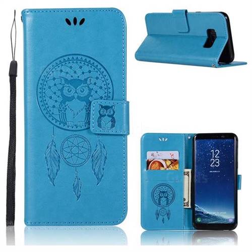 Intricate Embossing Owl Campanula Leather Wallet Case for Samsung Galaxy S8 - Blue