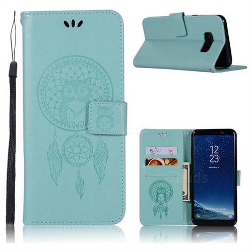 Intricate Embossing Owl Campanula Leather Wallet Case for Samsung Galaxy S8 - Green