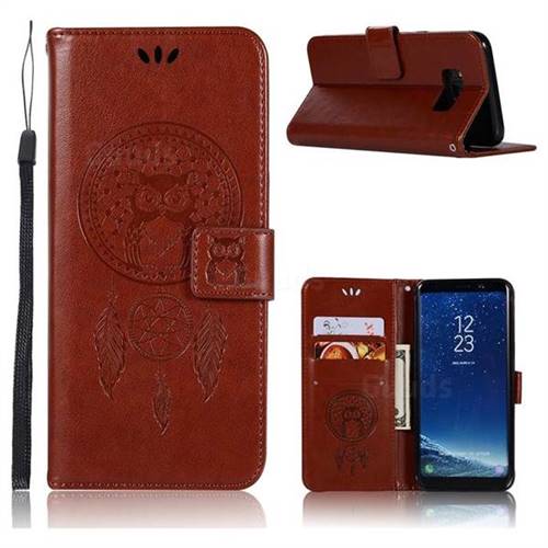 Intricate Embossing Owl Campanula Leather Wallet Case for Samsung Galaxy S8 - Brown