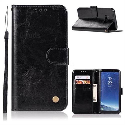 Luxury Retro Leather Wallet Case for Samsung Galaxy S8 - Black